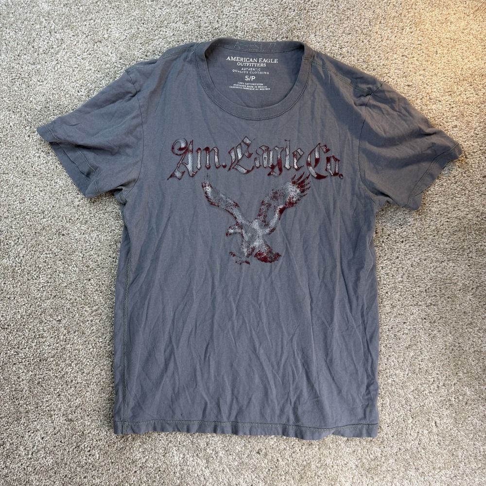 Y2K American Eagle Outfitters Shirt Mens Small Gray Eagle Graphic Tee T-Shirt